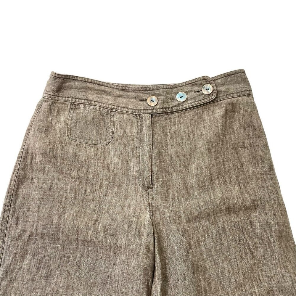 J Jill 100% Linen Cropped Wide-Leg Pants Culottes Coastal Brown size 10 PETITE - Picture 2 of 5